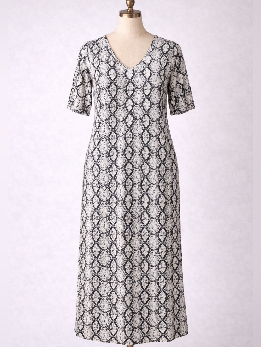 Zanana Snake Print Dress | Size M | Black White Maxi Stretch Casual